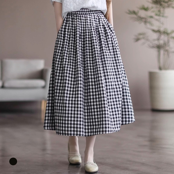 화세 밴딩플레어체크스커트_HB6SSK007C