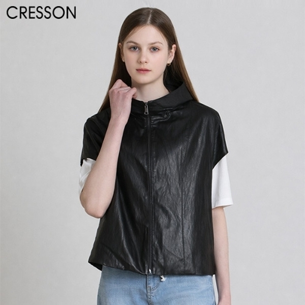 [크레송(CRESSON)] 프리미엄 에디션 인조가죽 후드 베스트 (택가격: 158000원)