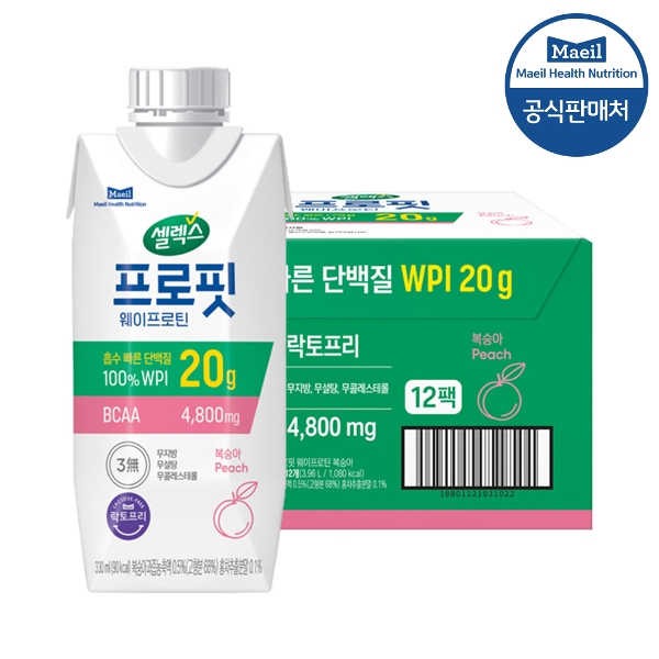셀렉스 프로핏 웨이프로틴 드링크 복숭아 330ml 12팩
