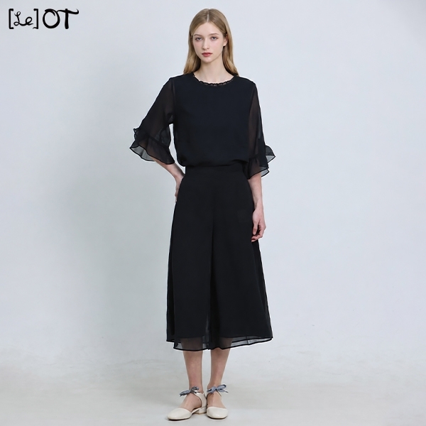 2SET [르오트(LeOT)] 임페리얼 썸머 쉬폰 블라우스 + 팬츠 셋업-사이즈 55~88까지