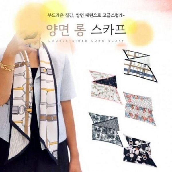 롱 넥카프 방도 실크 양면패턴 간절기스카프 스카프 양면 고급스러운 롱타이 간절기머플러 슬림스카프