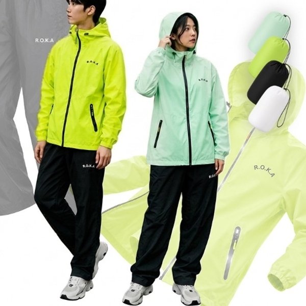 ROKA 로카 남녀공용 초경량 레인웨어 세트 4color (파우치포함)/ 빛반사 골프우비 상하의 비옷 등산