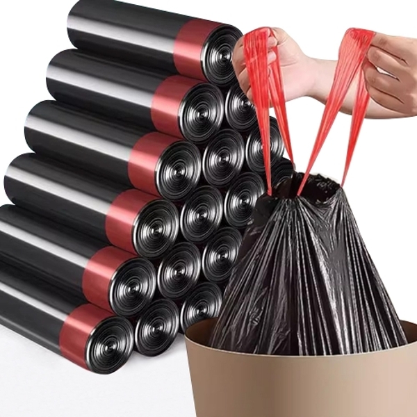 헤이까야 끈달린 쓰레기봉투 검정비닐 롤 75매X4개 (총300매) 12L 자동포장 손잡이 일체형 비닐봉투