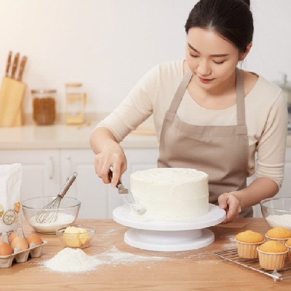 (색상 돌림판-화이트)원형 케이크 회전판 돌림판 플라스틱 베이킹 미니