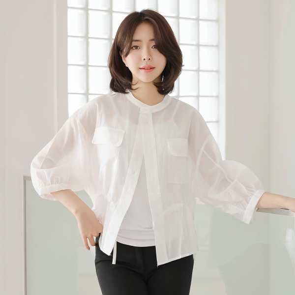 드리다 여성 여름 노방 오간자 시스루 7부 오픈 셔츠 자켓 빅사이즈
