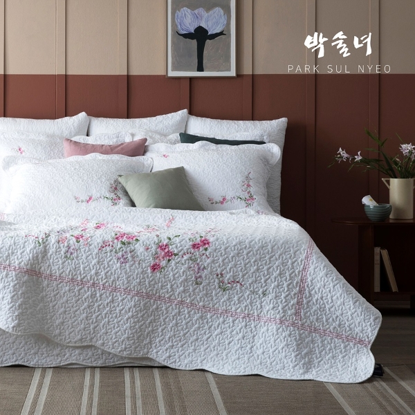 [퀸풀세트] 박술녀 자수광목 워싱침구 풀세트 (작품명: 화담)
