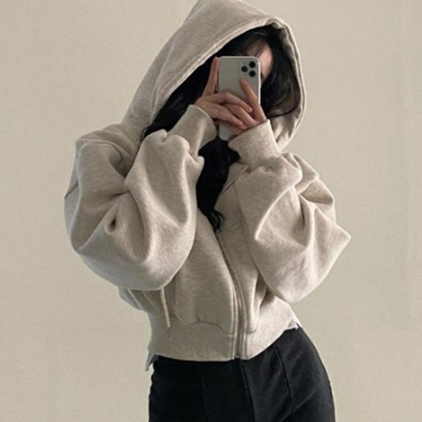 CWAJ7319 여성 세미 크롭 오버핏 후드집업 루즈핏 데일리룩