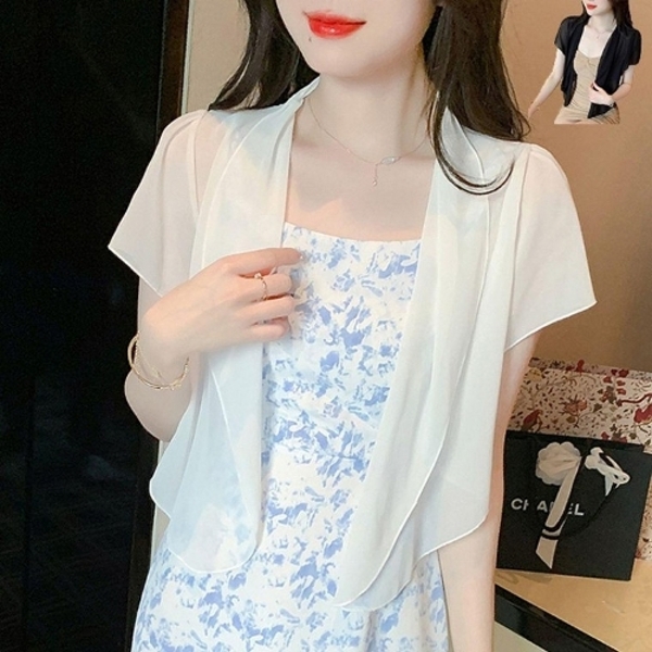 쉬폰 여름 가디건 여성 원피스 코트 반팔 캐주얼 레이스 볼레로 자켓 원피스상의 미니