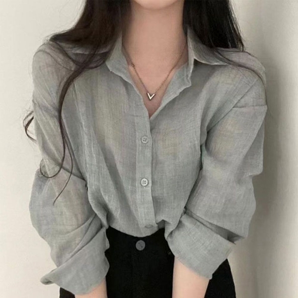 얇은 여름 셔츠 시스루 긴팔 셔츠 세미크롭 3컬러