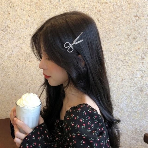 ( )옆머리 모양 머리핀 집게핀 큐빅 여성 고정 악세사리 가위 포인트 헤어핀