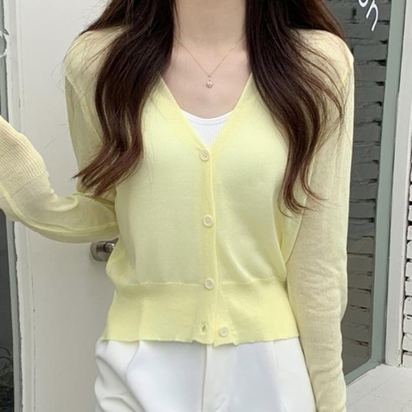 베이직 데일리 여성 5컬러 시스루 파스텔톤 가디건 WS-N01