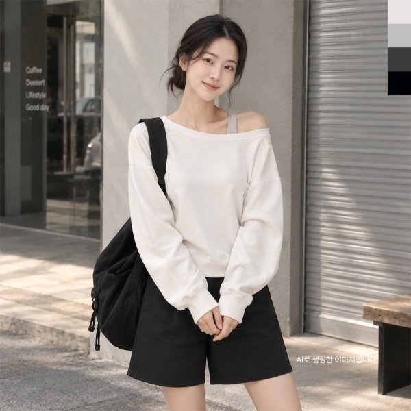 여성 오프숄더 레글런 크롭 맨투맨 티셔츠 GAA 3008W