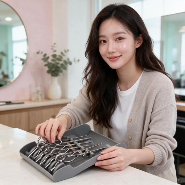 미용실 가위 거치대 헤어샵 트레이 플라스틱 보관대 헤어디자이너 도구 정리함