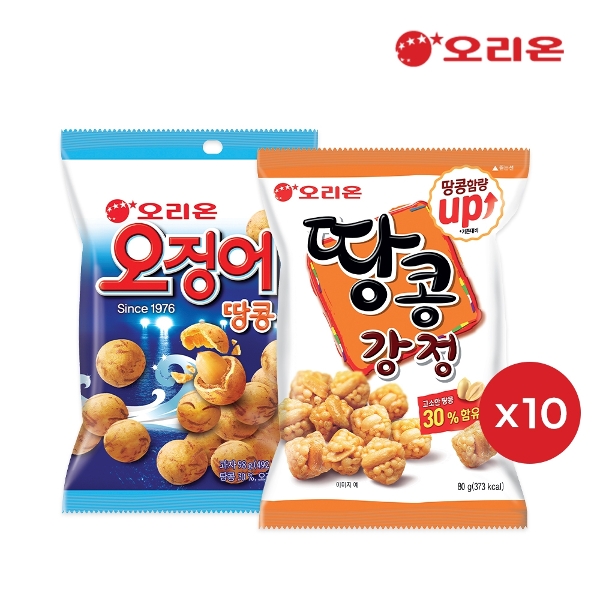 오리온 땅콩강정(80g) x 10개+오징어땅콩(98g)x 10개