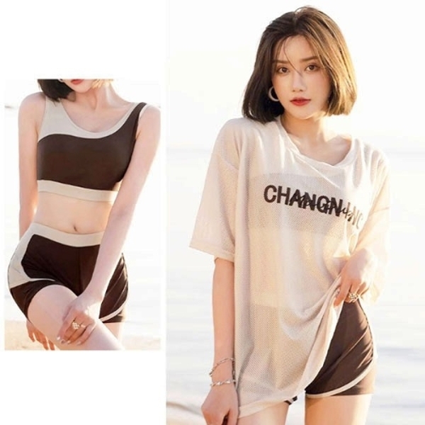 은창]매쉬 커버 스포티 어빈 3피스 비키니 수영복 래쉬가드 모노키니 여름 휴가 비치 썸머 여성 커버업