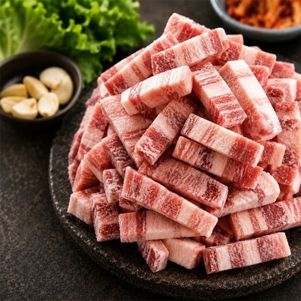 큐브 삼겹살 1kg (독일산) 업소용 냉동 삼겹 구이용