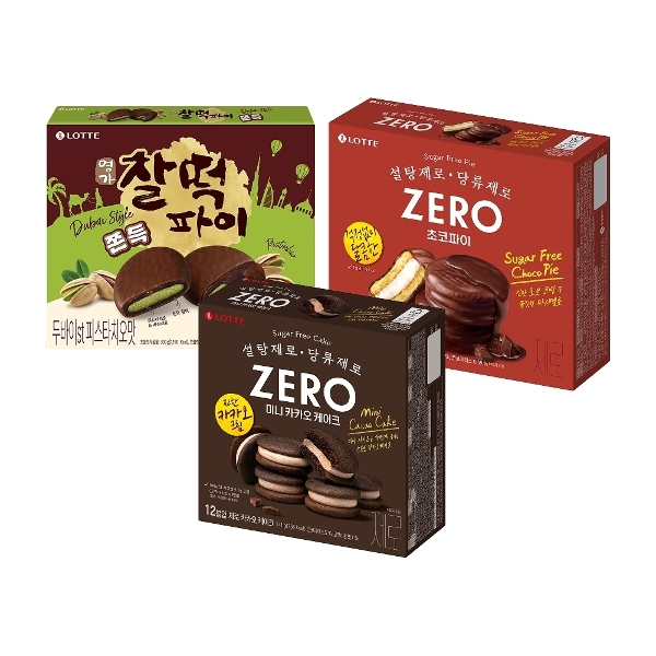 롯데웰푸드㈜ 두쫀쿠 찰떡파이 피스타치오맛 x1+제로 초코파이 x1+제로 카카오케이크 x1