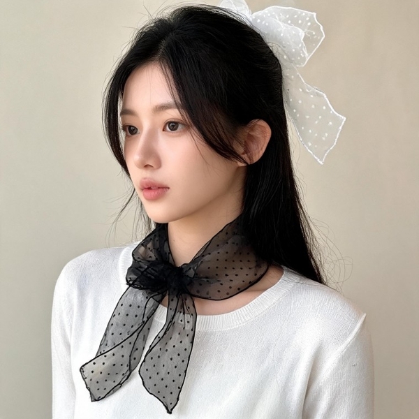 롱 스카프 도트 땡땡이 머플러 목도리 허리 벨트 머리장식 포인트 아이템