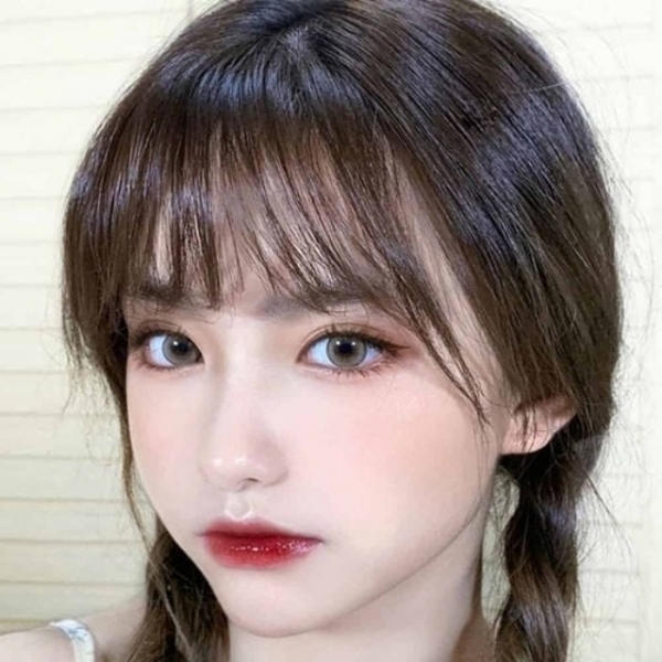(옵션 딥 브라운)여성 인모 정수리가발 앞머리피스 인조가발