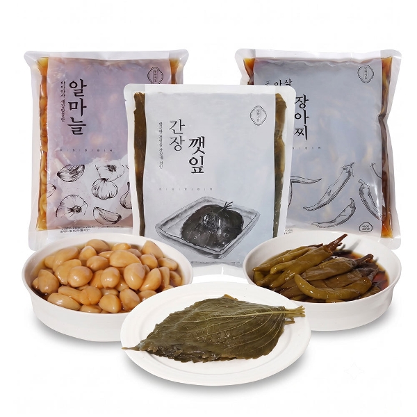 [가심비 대용량] 알마늘1kg + 아삭고추1kg + 간장깻잎 1kg