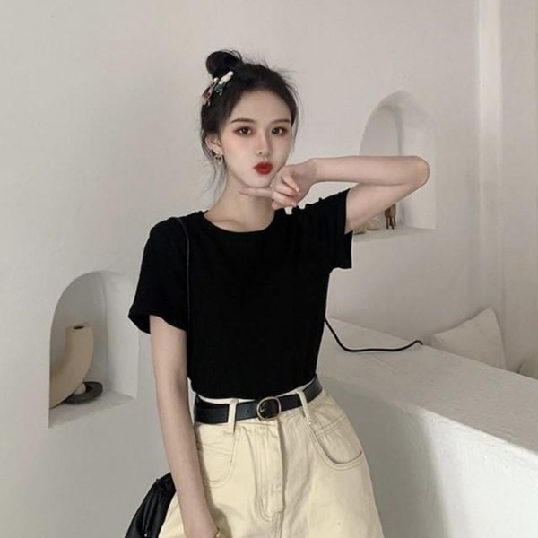 여성 라운드 무지 티셔츠 LK-T11 데일리 심플 반팔