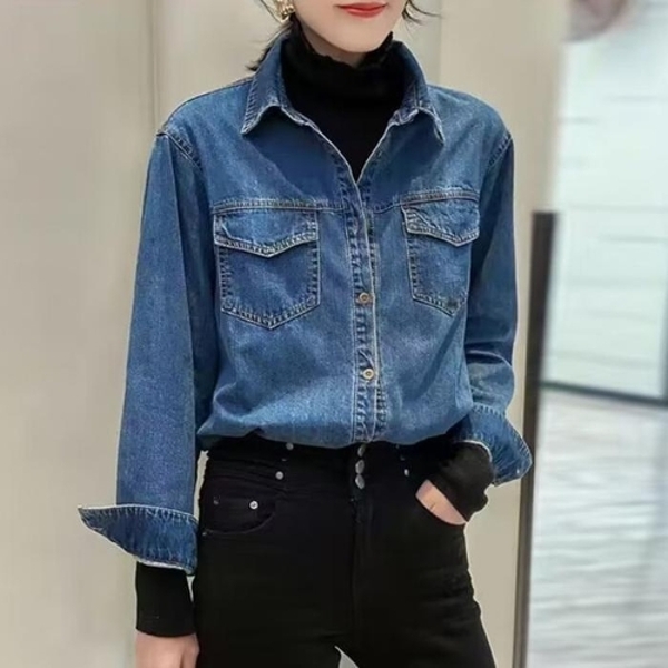 베이직 여성 데님셔츠 긴팔 데님남방 루즈핏 청남방