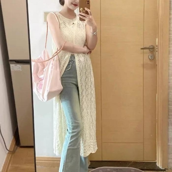 여성 사선 슬릿 레이어드 원피스 롱 조끼 여름  조끼