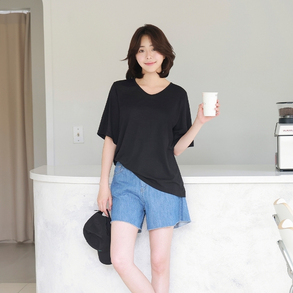드리다 여성 여름 린넨 브이넥 빅사이즈 반팔 이너 티셔츠 빅사이즈