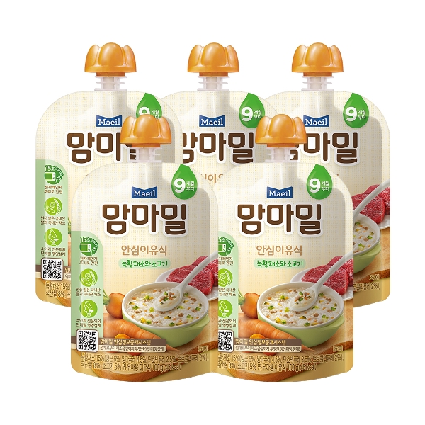 [매일] 맘마밀 이유식 녹황채소와소고기 100g 5팩 (9개월)