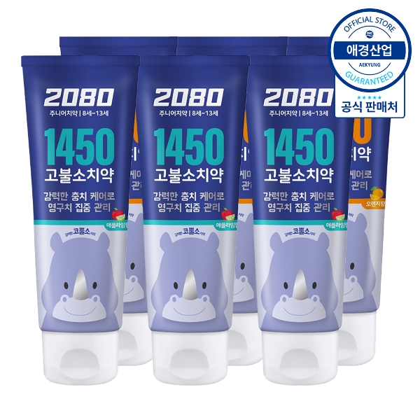 [애경] 2080 키즈 1450 고불소 주니어 치약 80g x6개