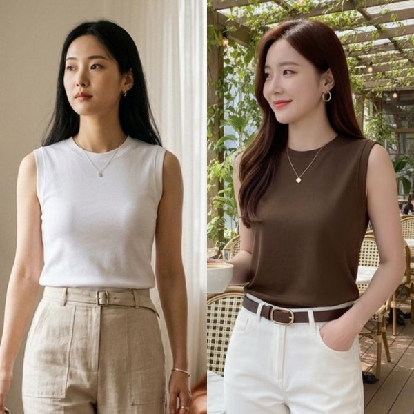 기본 면 스판 라운드 나시티 베이직 부유방커버 슬리브리스 민소매 티셔츠
