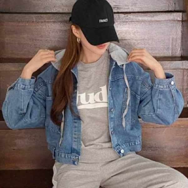 여성 후드 탈부착 데님 자켓 봄 가을 캐주얼 청자켓 아우터