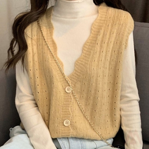 브이넥 셔링 니트조끼 데일리룩 여성니트조끼 베이직룩