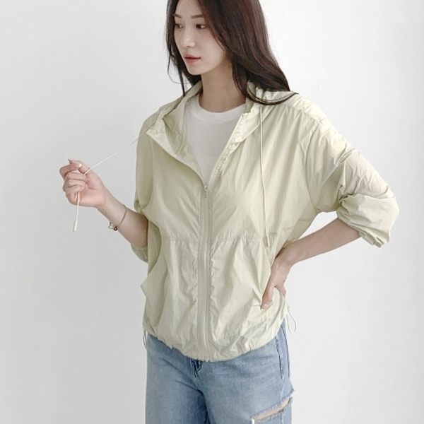 여자 파스텔 여름바람막이 스트링 후드집업 점퍼