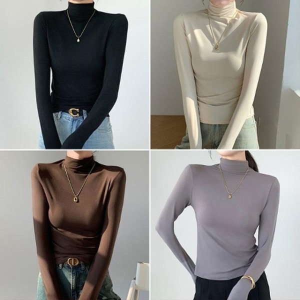 가을 겨울 여성 여자 반폴라 폴라티 목폴라 이너 긴팔 티셔츠 터틀넥 베이