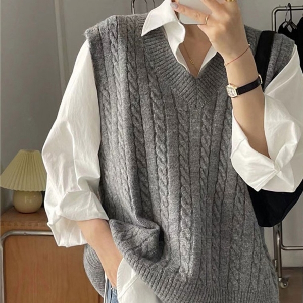 꽈배기 브이넥 조끼 경량패딩조끼 조끼패딩 여성숏패딩