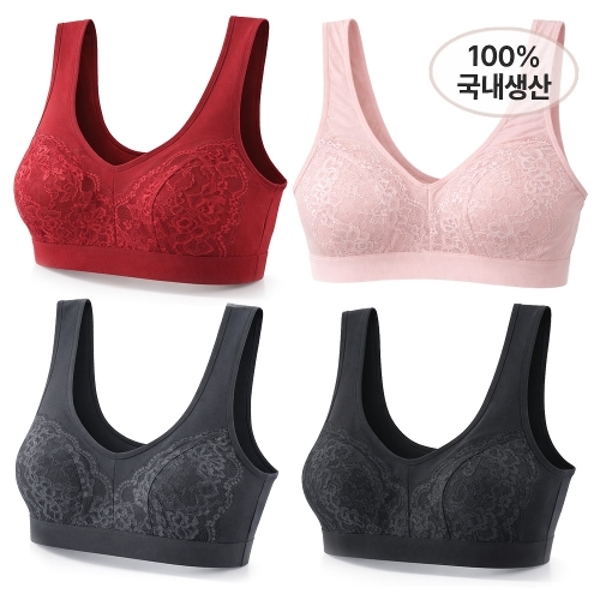 2종세트 코튼 레이스 브라탑 노와이어 국내생산 노패드 홑겹 엄마브라 브라렛 스포츠브라
