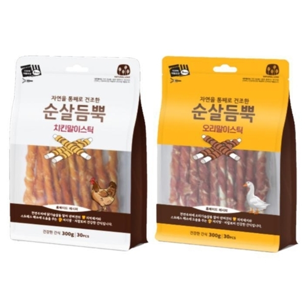 건강한 간식 순살듬뿍 300g (치킨말이 1개 + 오리말이 1개 ) (합 2개)