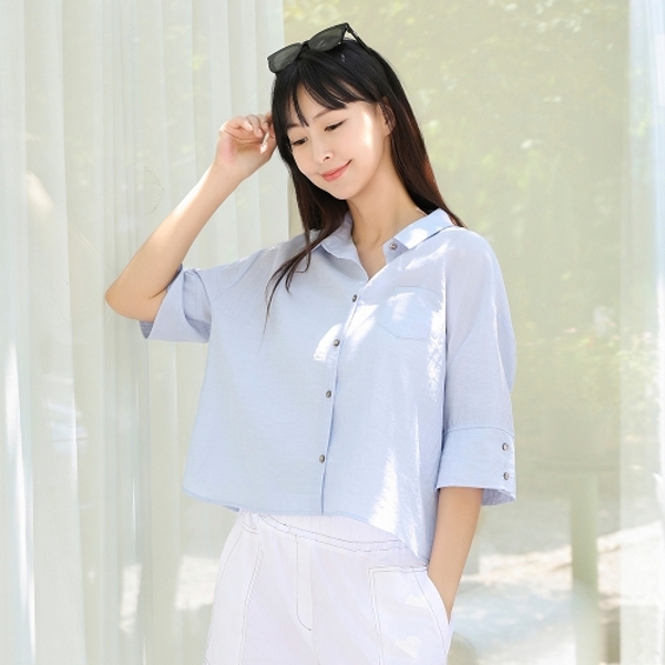 드리다 여성 여름 카라 링클프리 빅사이즈 7부 크롭 셔츠 빅사이즈