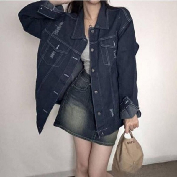 여성 캐주얼 가을 데님 청재킷