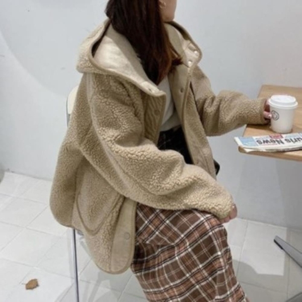 [다잇템] 여성 빅사이즈 있는 후디 포근한 보아퍼 볼륨감 플리스 FW 점퍼