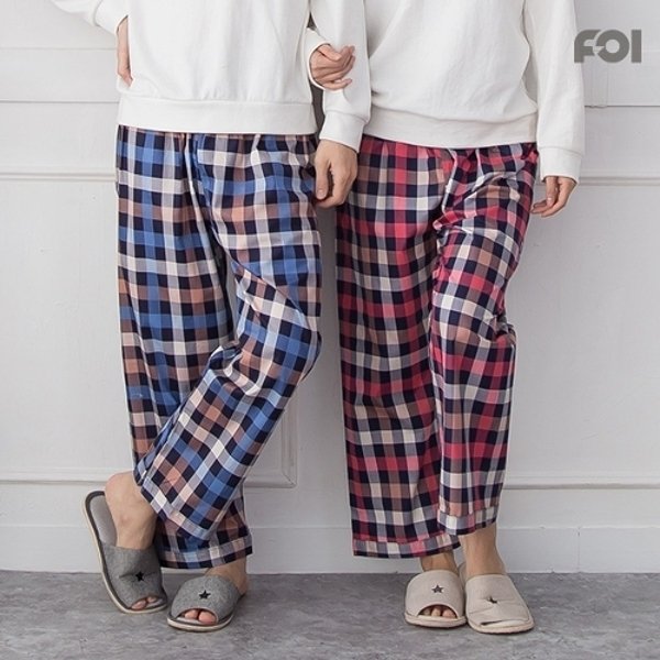 포이 특면 9부 바둑체크 커플파자마/잠옷/홈웨어/면파자마/파자마바지