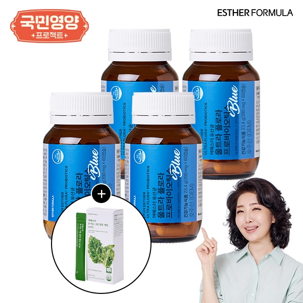 [국민영양] 여에스더 유산균 블루 프로바이오틱스 4병(8개월분) + 컬리케일 1박스