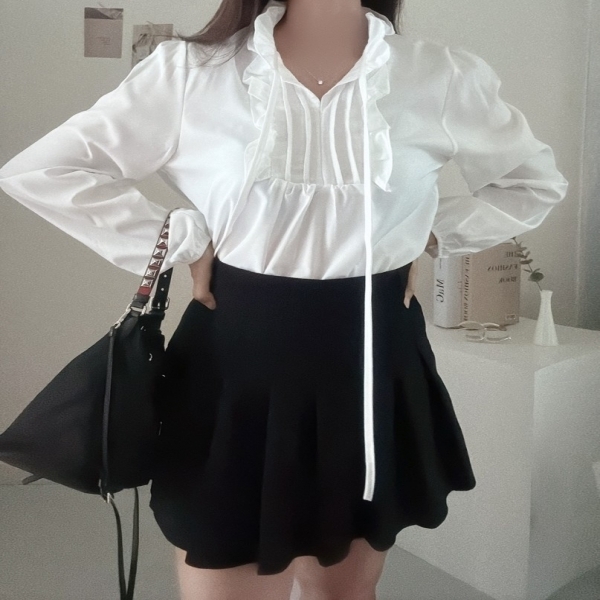 핀턱 셔링넥 러블리 긴팔 블라우스 SSH-089