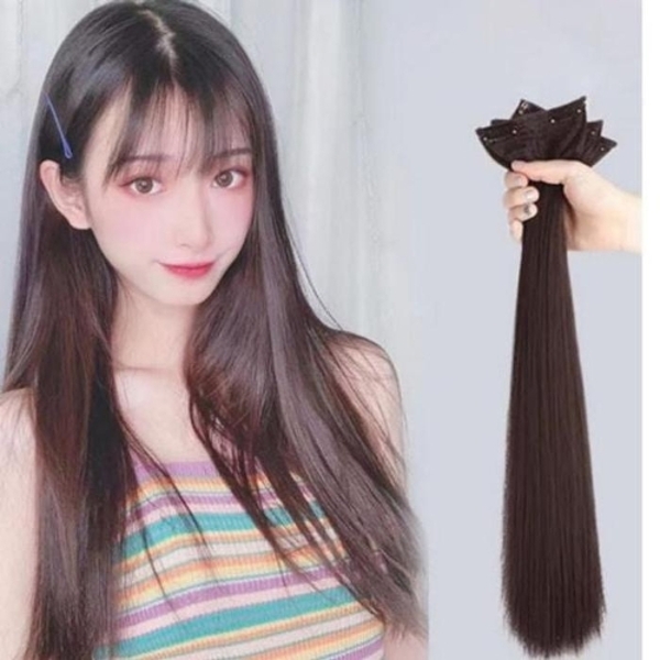 긴머리 똑딱이 헤어 피스 붙임머리 부분 위 여자 인모