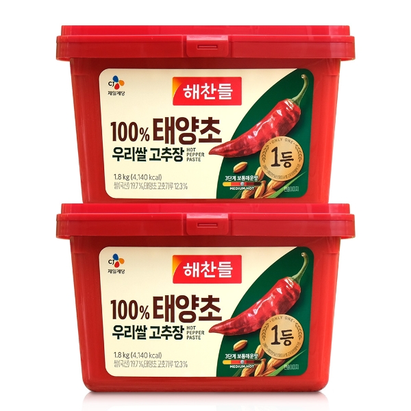 해찬들 100 퍼센트 태양초 우리쌀 고추장 1.8kg 2개