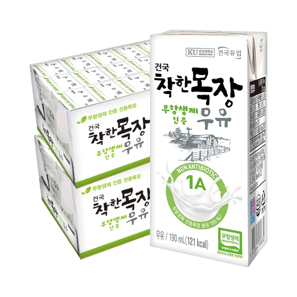 건국 착한목장 무항생제 우유 190ml 48팩