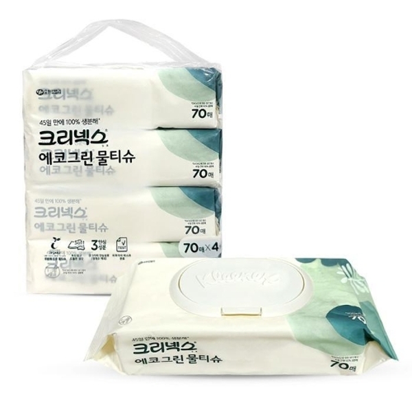 크리넥스 에코그린 저자극 생분해 물티슈 70매 4개입