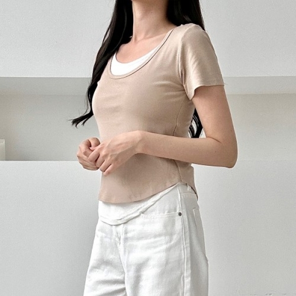 보잇트 스쿱넥 배색 레이어드 반팔티 SD-250616