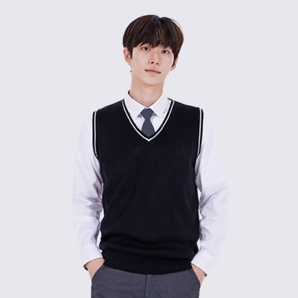 몰 보풀방지 블랙화이트라인 롱 조끼남자